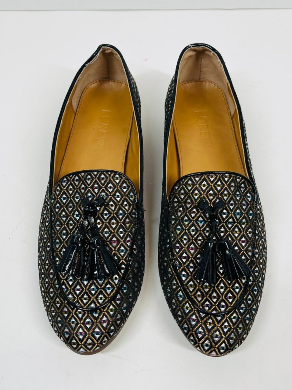 J. Crew Women's Black w/ Multicolor Metallic Tasseled Leather Soled Loafer Sz. 6